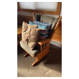 Upholstered Oak Wooden Rocking Chair with Cushions