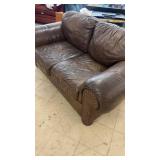 Used Brown Leather Loveseat with Nailhead Trim