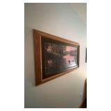 Framed Landscape Wall Art with Lake and Loons