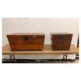 Set of 2 Rustic Wooden Storage Chests with Metal Hardware