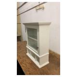 White Wooden Wall-Mounted Shelf Cabinet with Glass Door