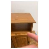 Pair of Oak Wooden Bedside Tables with Open Shelf and Cabinet