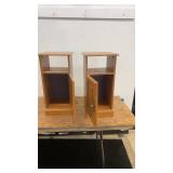 Pair of Oak Wooden Bedside Tables with Open Shelf and Cabinet