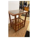 Wooden End Table with Built-In Lamp and Glass Top