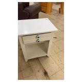 White Wooden Nightstand with Drawer and Turquoise Knobs