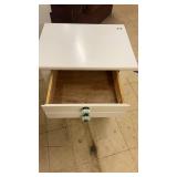 White Wooden Nightstand with Drawer and Turquoise Knobs