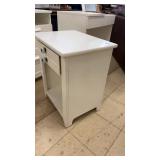 White Wooden Nightstand with Drawer and Turquoise Knobs