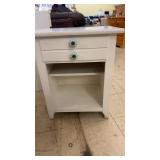 White Wooden Nightstand with Drawer and Turquoise Knobs