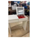 White Vanity Table with Flip-Up Mirror and Storage Compartments