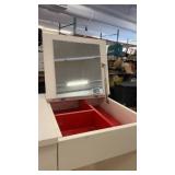 White Vanity Table with Flip-Up Mirror and Storage Compartments