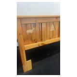 Rustic Pine Wood Headboard with Animal and Tree Carvings