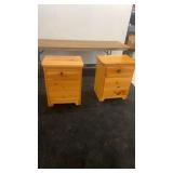 Pair of Pine Wood 3-Drawer Nightstands