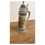 Vintage German Beer Stein with Pewter Lid