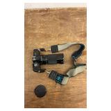 Soligor Film Camera with Lens, Strap, Tripod, and Vivitar Flash