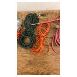 Collection of Assorted Extension Cords and Work Light