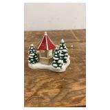 Vintage Ceramic Christmas Gazebo Decoration with Snowy Trees