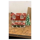 Hand-Painted Ceramic House and Tree Figurine Set