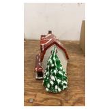 Hand-Painted Ceramic House and Tree Figurine Set