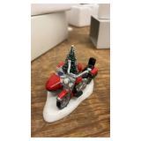 Holiday-Themed Ceramic Figurine Set with Motorcycle and Sled