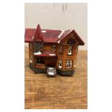 Vintage Ceramic Christmas House with Red Roof Decoration