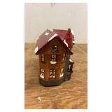 Vintage Ceramic Christmas House with Red Roof Decoration