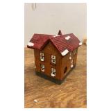 Vintage Ceramic Christmas House with Red Roof Decoration