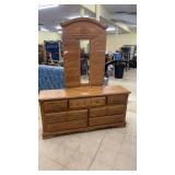 Traditional Solid Oak Dresser with Tri-Fold Mirror