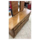 Traditional Solid Oak Dresser with Tri-Fold Mirror