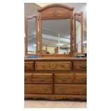 Traditional Solid Oak Dresser with Tri-Fold Mirror