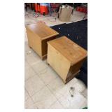 Pair of Oak Wood 2-Drawer Nightstands with Brass Handles