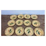 Lot of Colorful Ceramic Plates and Rooster Themed Dishware