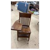 Vintage Wooden School Desk Chair with Attached Writing Surface