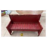 Vintage Red Wood Bench with Casters