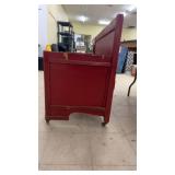 Vintage Red Wood Bench with Casters