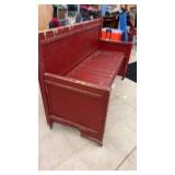 Vintage Red Wood Bench with Casters