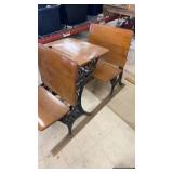 Antique Cast Iron and Wood School Desk with Double Seating