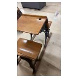 Antique Cast Iron and Wood School Desk with Double Seating
