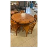 Round Pine Dining Table with Set of 6 Matching Chairs