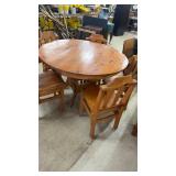 Round Pine Dining Table with Set of 6 Matching Chairs