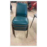 Vintage Folding Card Table with 3 Green Vinyl Chairs