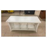 White Wooden Bench with Storage Compartments