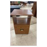 Wooden Side Table with Single Drawer and Brass Handle
