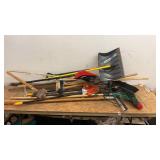Assorted Lot of Lawn and Garden Tools Including Shovels and Rakes