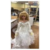Porcelain Bride Doll with Stand & Accessories