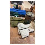 Outdoor Fishing Gear Set with Chairs, Buckets, and Life Vests