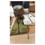 Outdoor Fishing Gear Set with Chairs, Buckets, and Life Vests