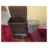 Vintage laundry hamper, paper shred...