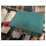 Small teal vintage jewelry box cont...