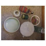 Lidded colored glass jars, lidded c...