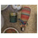 Lidded colored glass jars, lidded c...